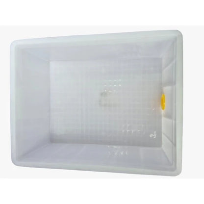 Stainless steel honey uncapping tray with perforated insert and frame support bars