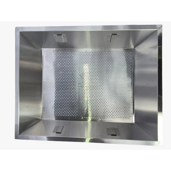 Side view of honey uncapping station showing detachable grating supports and honey gate valve