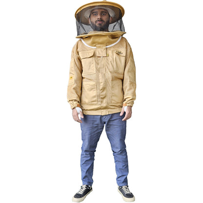 OZ ARMOUR Khaki 3 Layer Mesh Ventilated Beekeeping Jacket With Round Hat Veil
