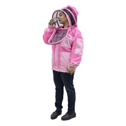 OZ ARMOUR Pink  3 Layer Mesh Ventilated Beekeeping Jacket With Fencing Veil