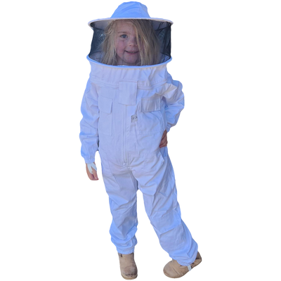 White Poly Cotton Children's Beekeeping Suits With Round Brim Hat