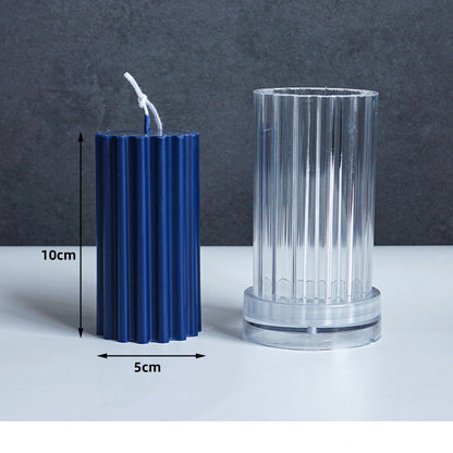 Ribbed blue candle with clear silicone moulds from set of 9 candle moulds