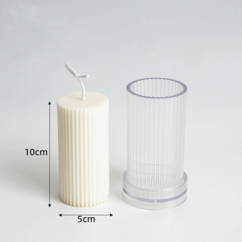 Finished cream pillar candle with transparent silicone candle mould