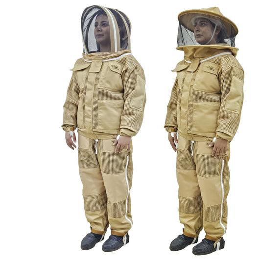 Khaki Beekeeping Jacket & Trousers Pants Set 3 Layer Mesh Toilet Friendly easy to wear