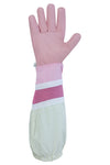Front view of OZ ARMOUR Pink Cow Hide Ventilated Gloves for optimal protection and style.