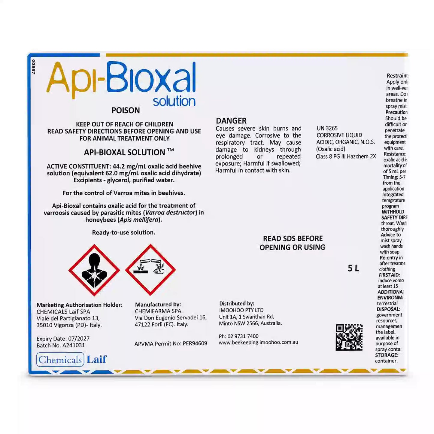 Api-Bioxal Liquid – Varroa Mite Control | 90%+ Effective – Side View