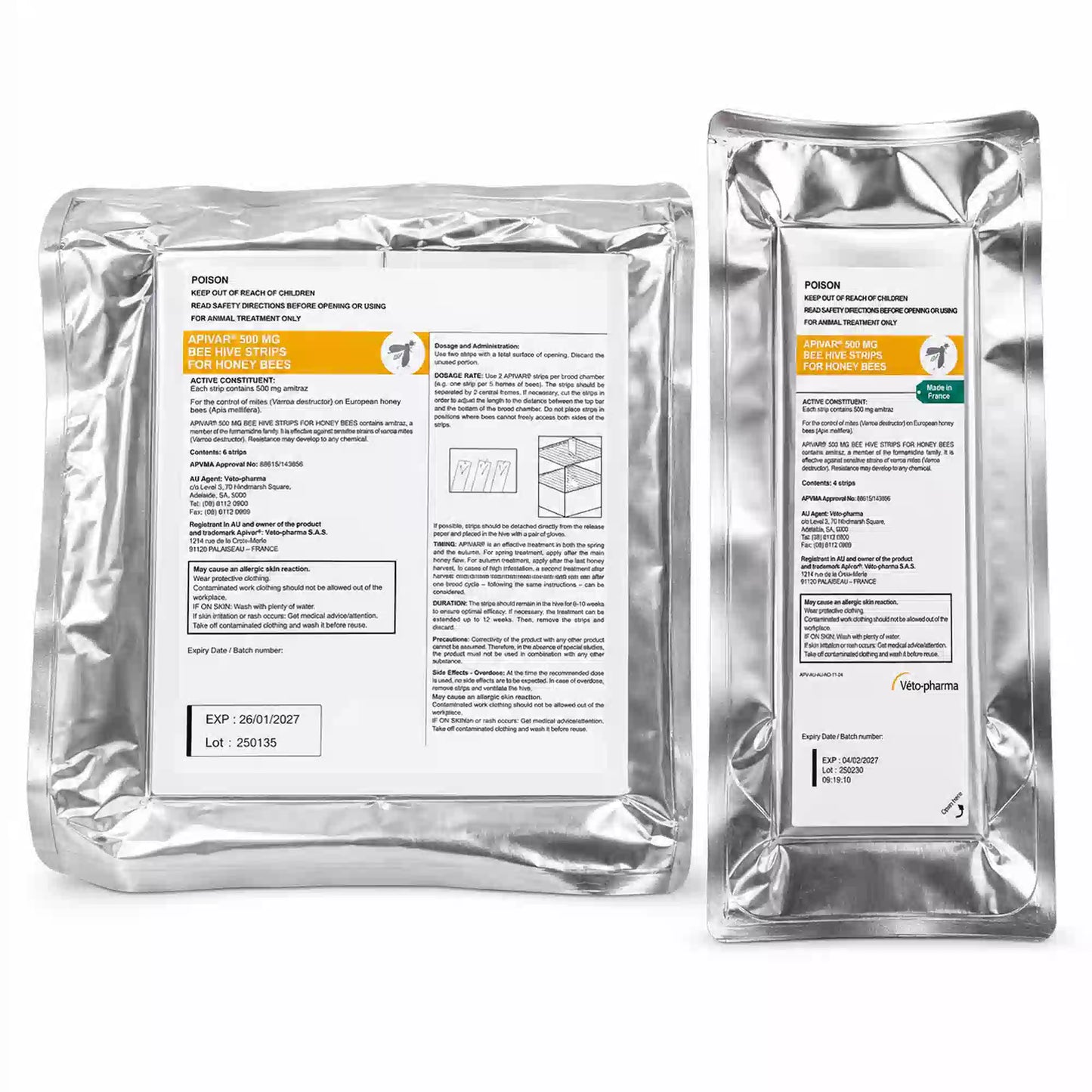 Apivar bee hive strips packaging front and back