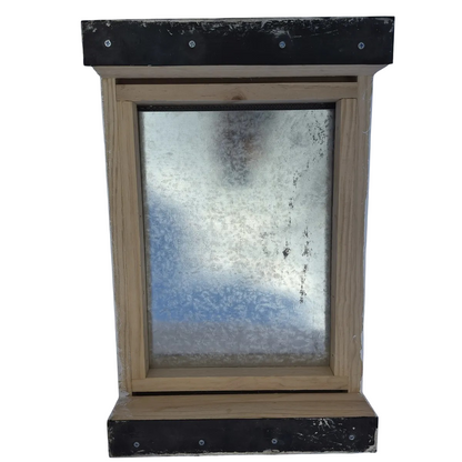 Beehive screened bottom board with galvanized steel insert tray — front view