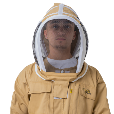 Khaki poly cotton beekeeping suit with fencing veil
