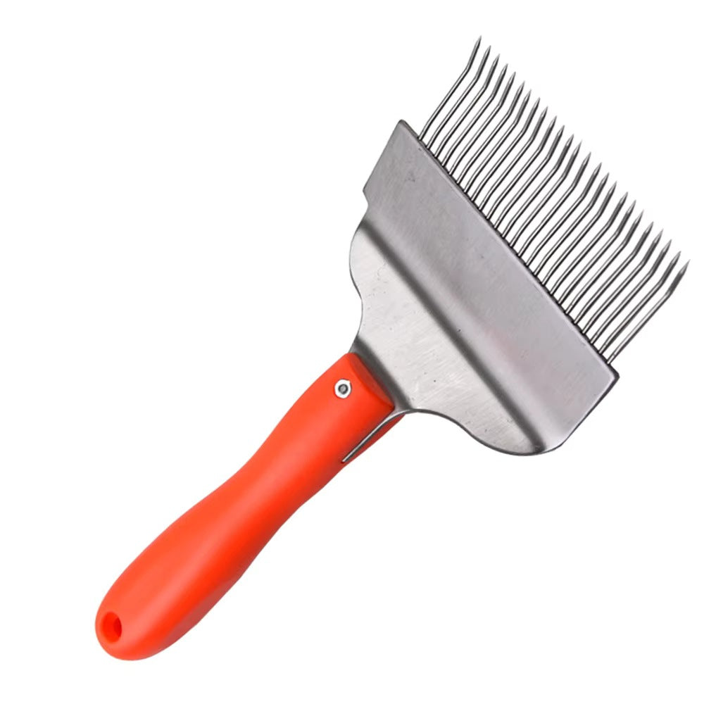 Stainless steel honey uncapping fork with orange ergonomic handle