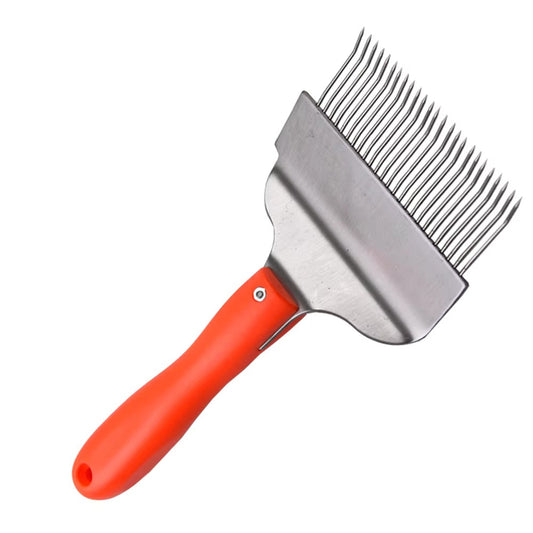 Stainless steel honey uncapping fork with orange ergonomic handle