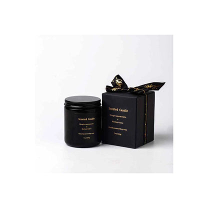 Black glass jar scented candle with matching gift box and butterfly ribbon knot