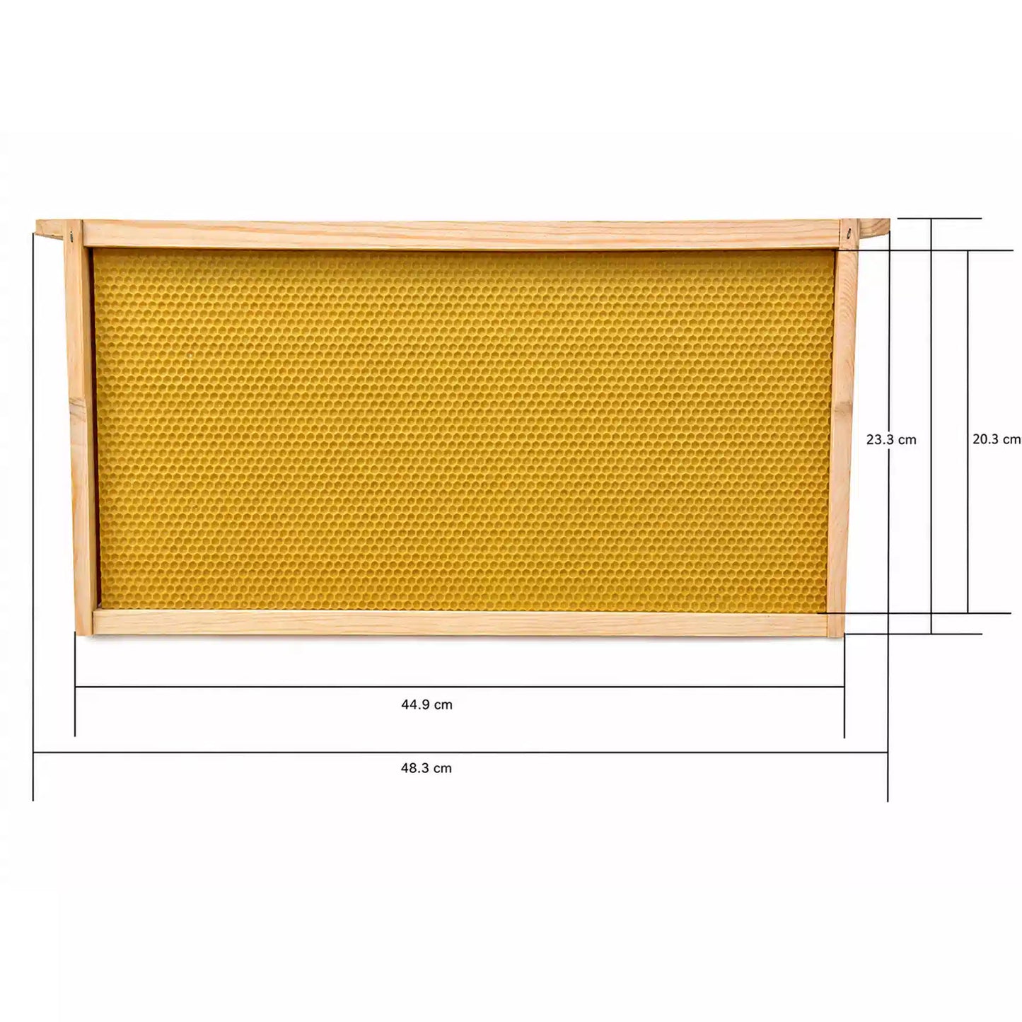 Full depth beehive frame with yellow wax foundation