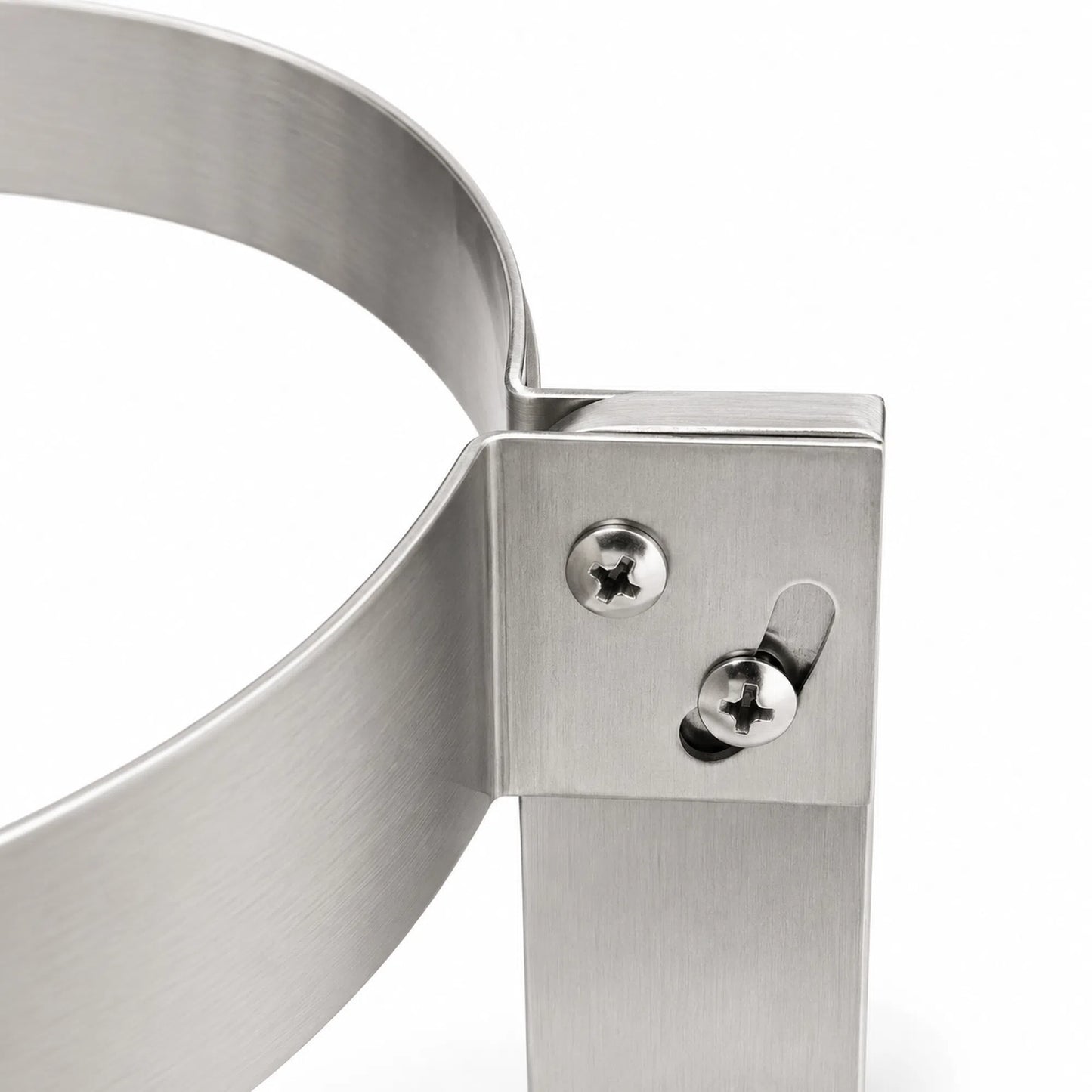 Close-up of adjustable clamp on stainless steel honey filter stand