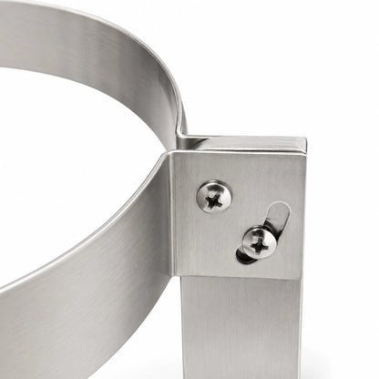 Close-up of adjustable clamp on stainless steel honey filter stand