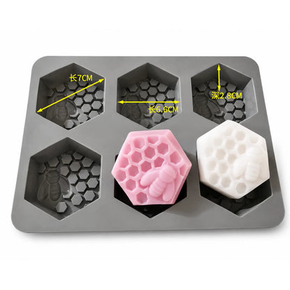 Honeycomb pattern candle moulds 6 in one silicone tray with six hexagon designs and sample candles
