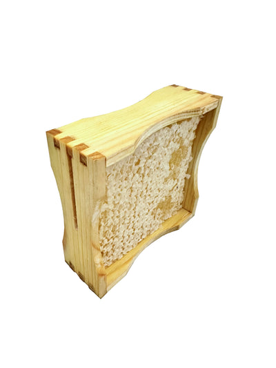 Side view of set of 8 honeycombs wooden frames showcasing innovative design