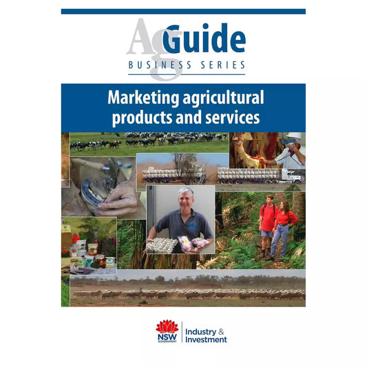 Book cover of 'AgGuide Business Series' on marketing agricultural products and services with images of farming activities