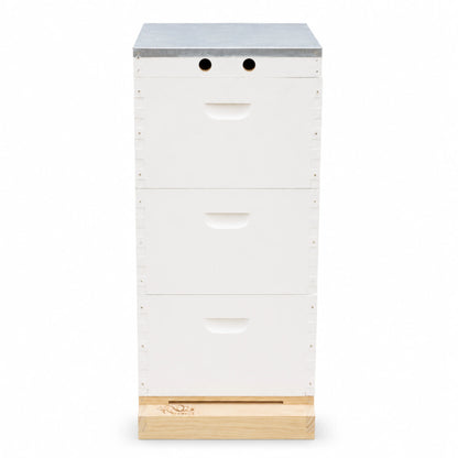 OZ ARMOUR Painted Beehive Front View with Mesh Bottom Board