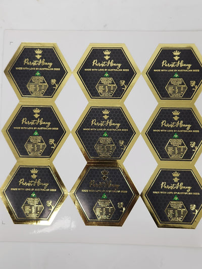 Unique Hexagon Shape Black Honey Label