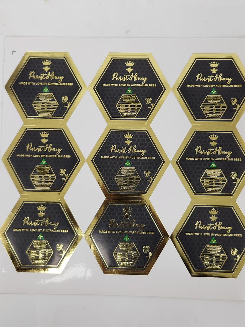 Hexagonal Black Honey Label