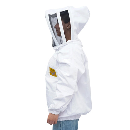 Side view of OZ Apiarist poly cotton beekeeping jacket fencing veil