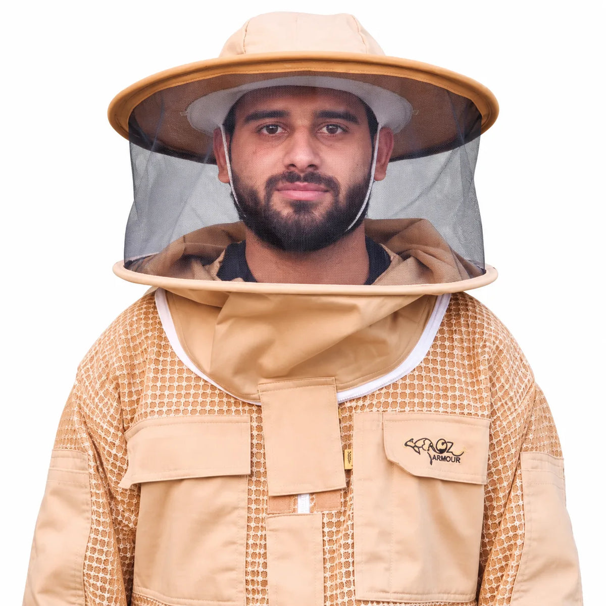 OZ ARMOUR khaki round hat bee veil with wide brim and 360 degree mesh