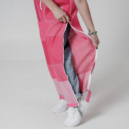 Close up of the full length leg zip opened on the OZ Armour pink 3 layer beekeeping trousers