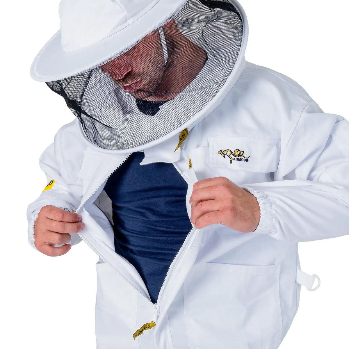 Close up of the chest zip opened