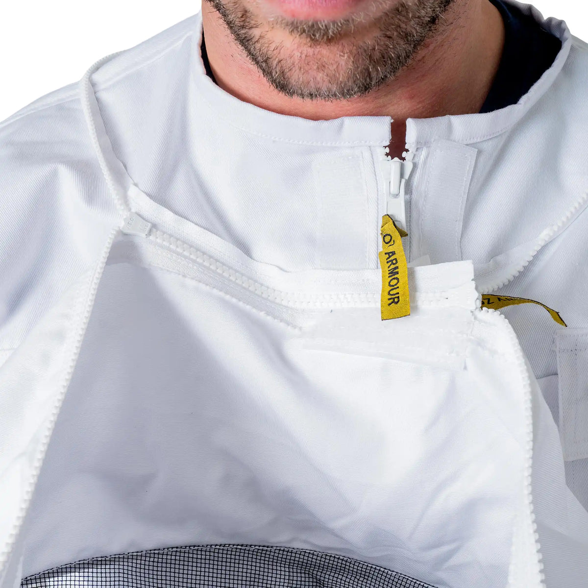 Close up of the neck zip collar