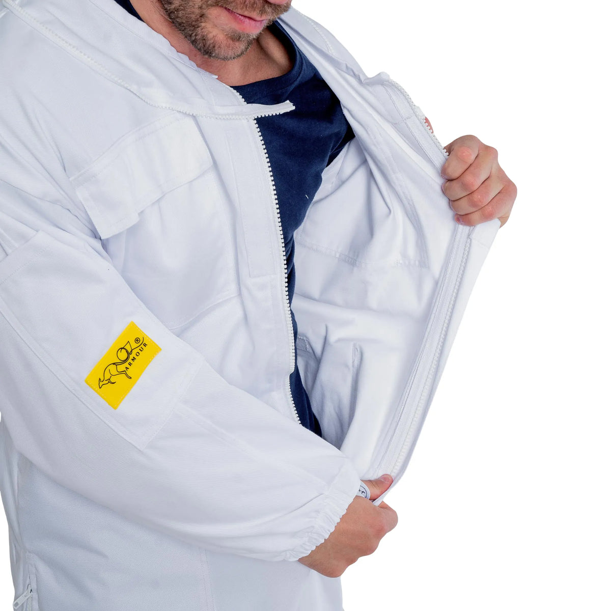 Close up of the chest zip opened