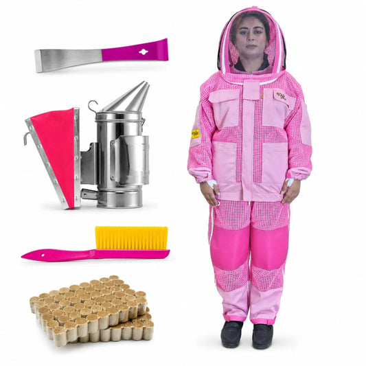 Pink Beekeeping Starter Kit – Full Suit, Smoker, Hive Tool & Bee Brush