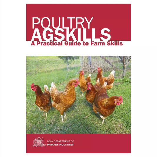 Book cover of 'Poultry Agskills' with chickens on a grassy field and NSW Department of Primary Industries logo