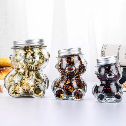 Premium Quality Teddy Bear Glass Jars 160 ML with Hat style Lid – Side View
