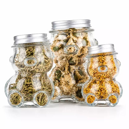 Premium Quality Teddy Bear Glass Jars 300 ML with Hat style Lid – Side View