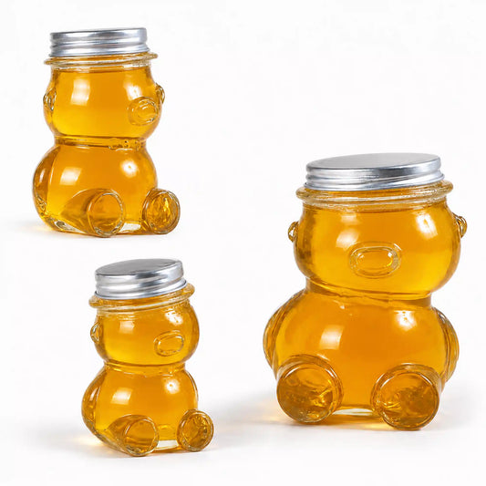 Premium Quality Teddy Bear Glass Jars 300 ML with Hat style Lid