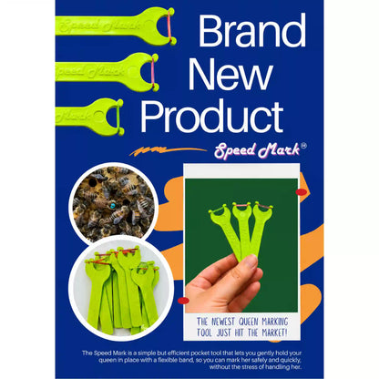 Speed Mark queen marking tool advertisement with bees and product images
