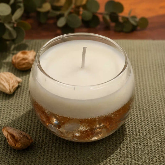 Round Glass Scented Candle Dry Leaves