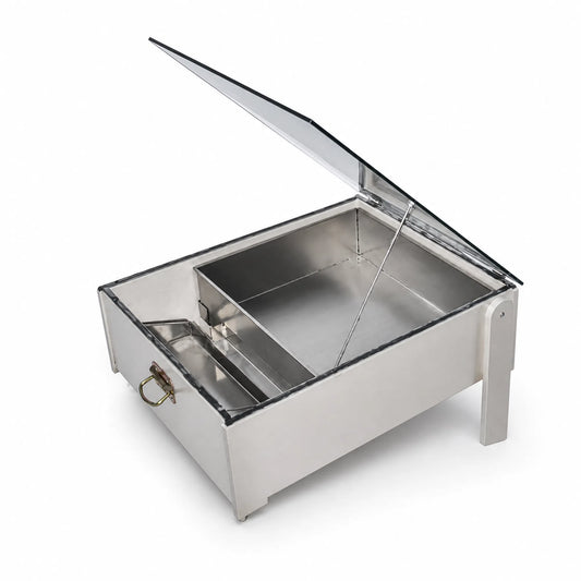 Stainless steel solar wax melter with open lid