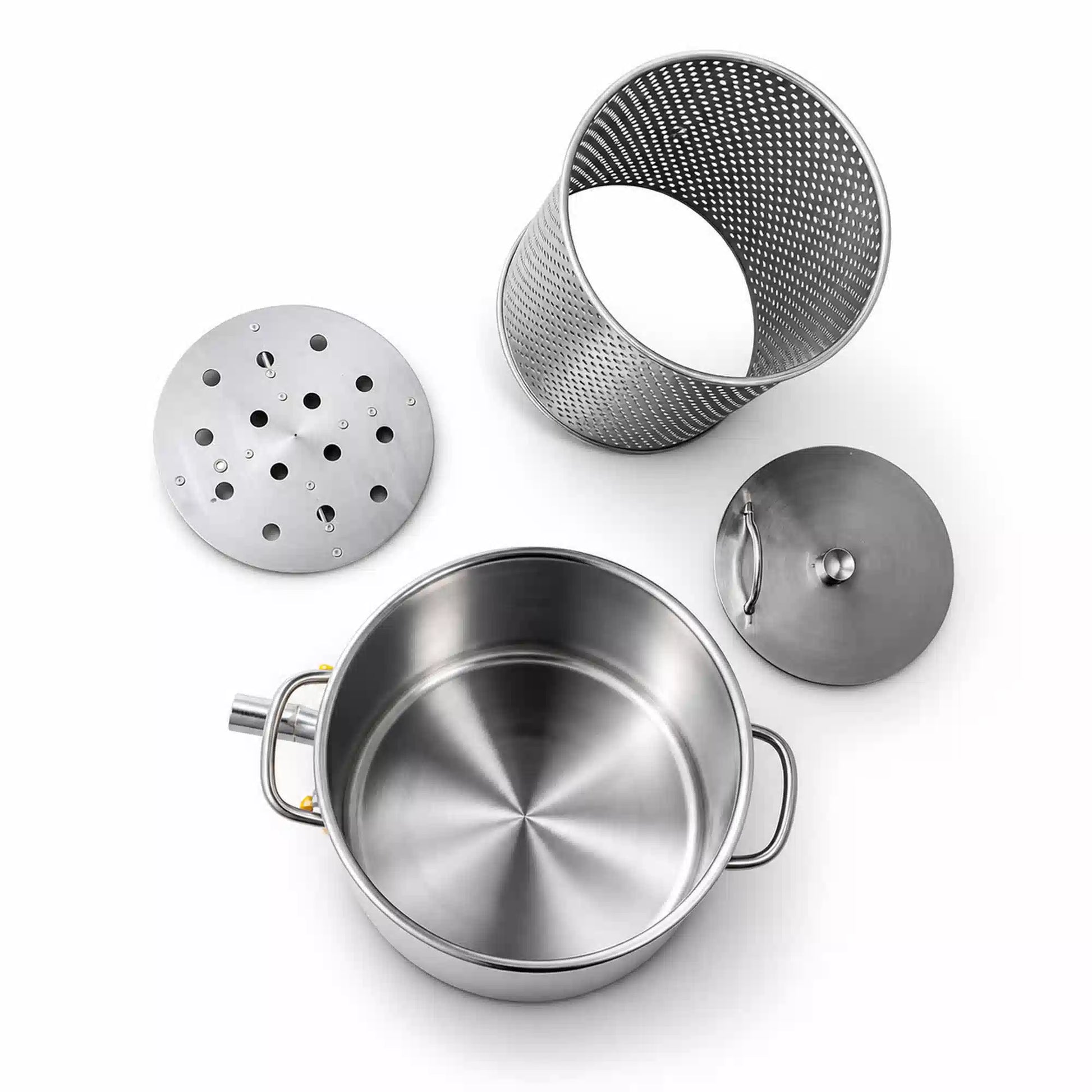 30 liter wax press components including perforated plate, basket and base parts