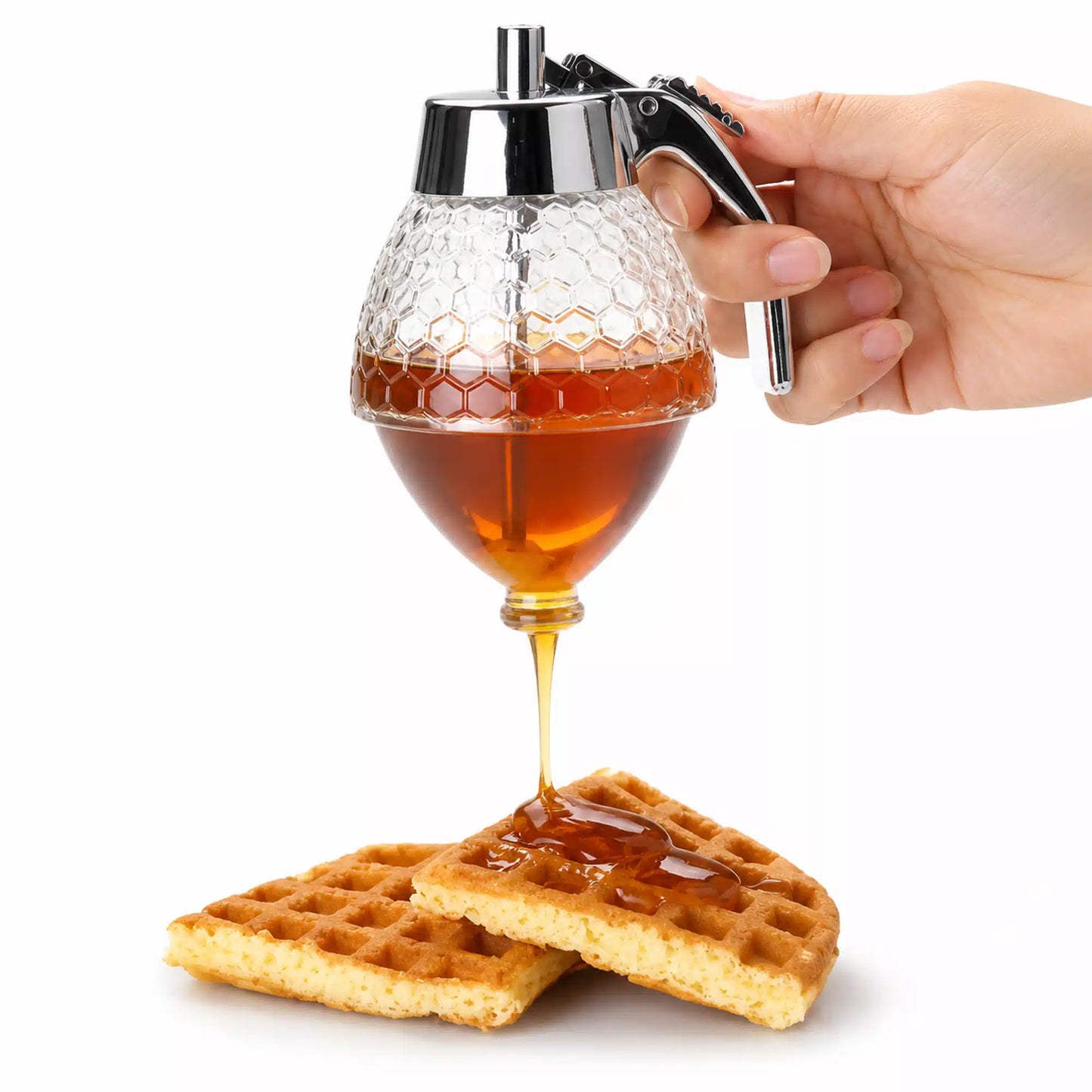 Stylish Honey Dispenser Pot | Beehive Design with Flow Control ( Honeycomb Pattern ) – Detail View