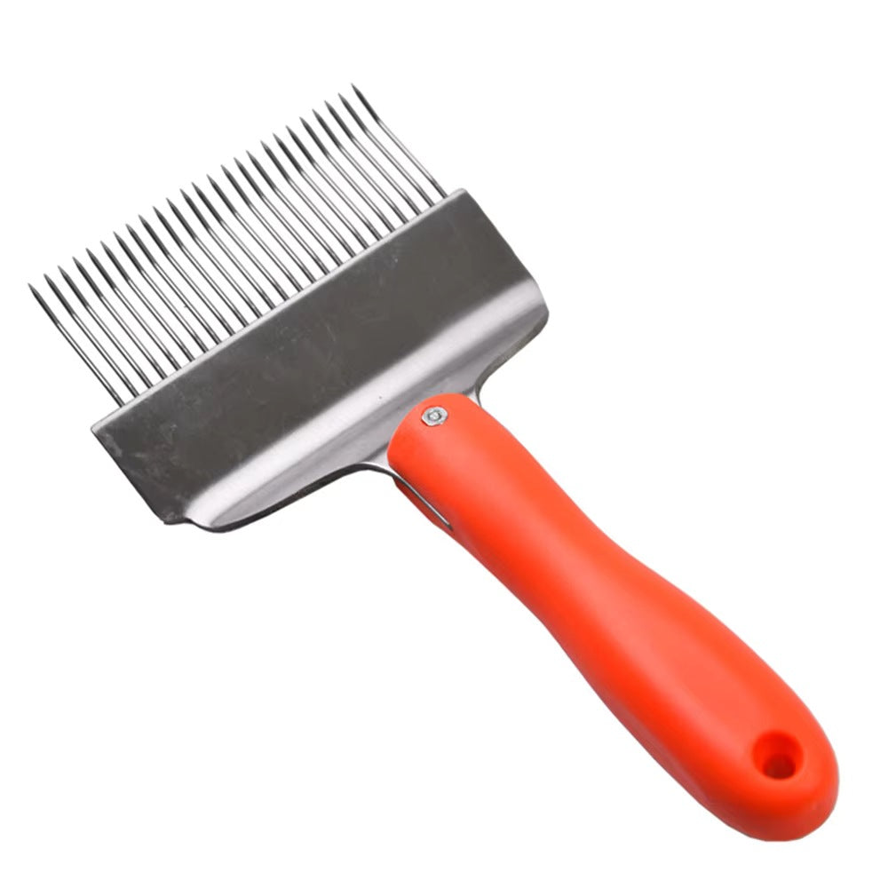 Uncapping fork honeycomb tool with orange grip handle
