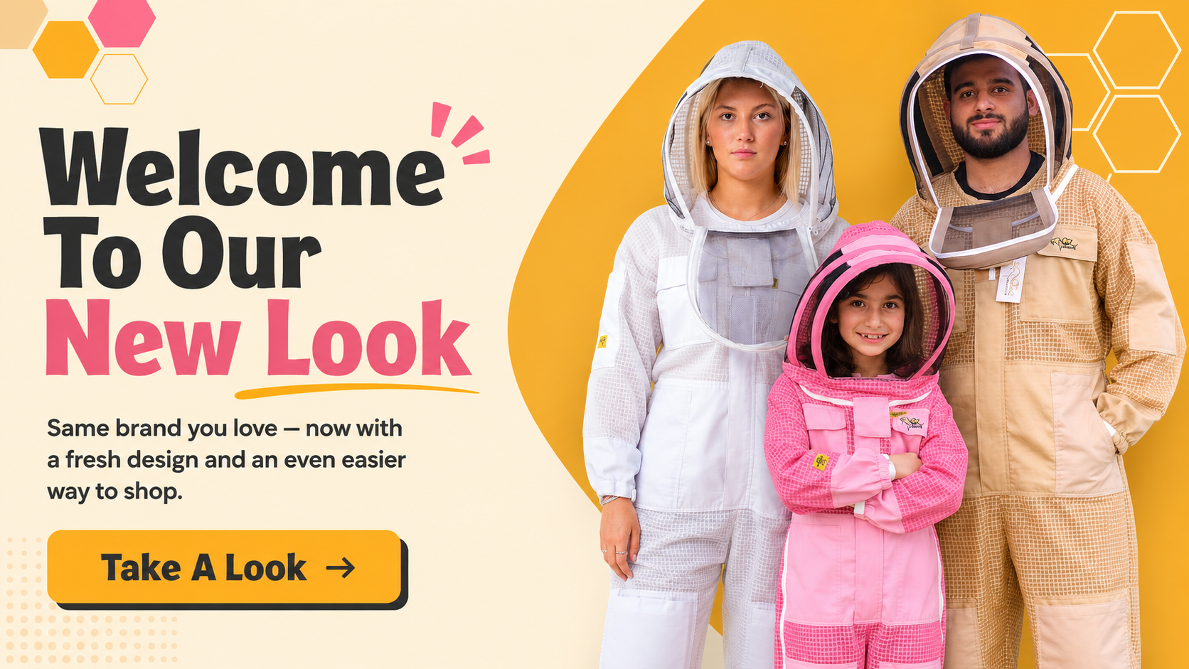 Family of three in OZ Armour beekeeping protective suits including white, pink kids, and khaki ventilated full suits with fencing veils