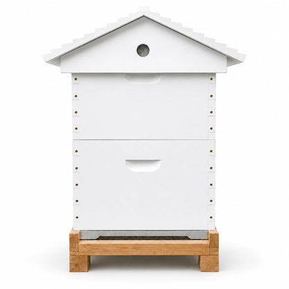 Gabled Telescopic Beehive Assembled & Painted with Mesh Bottom Board – Side View