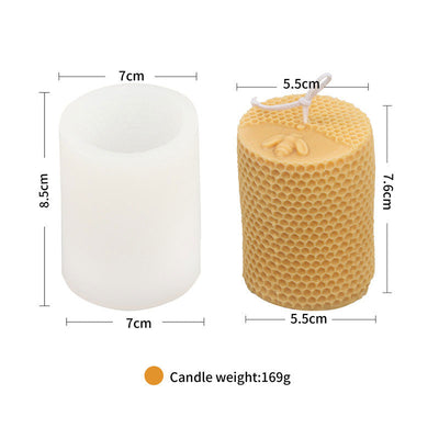 Honeycomb Bee Cylinder Silicone Candle Mould - Height 8.2 cm
