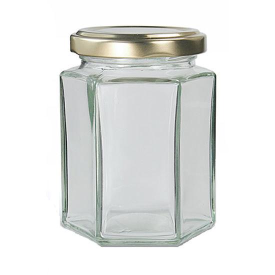 Hexagonal Glass Jars honey Containers Golden lid