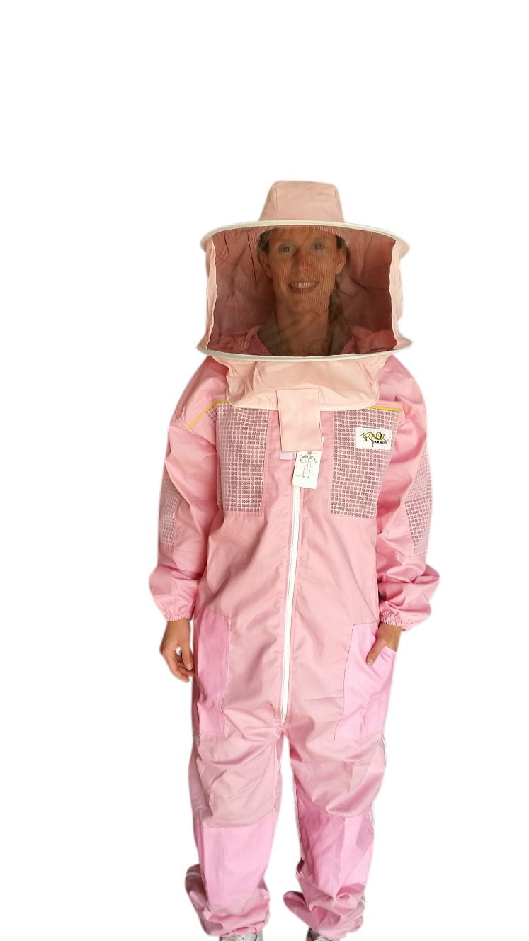 Pink Poly Cotton Semi Ventilated Beekeeping Suit With Round Hat Veil