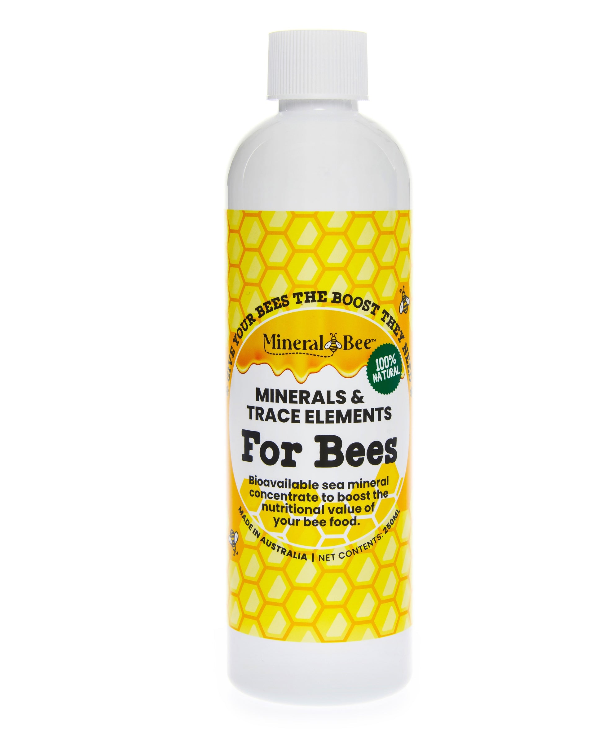 Mineral & Trace Elements For Bees Australian Made, mineral trace elements for bees, bee nutrition supplement, Australian bee products, bee health support, hive feeding supplement, natural beekeeping, amino acids for bees, fatty acids supplement, bee mineral supplement, beekeeping essentials