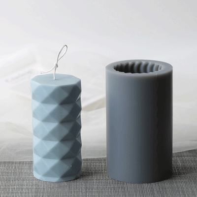 Diamond Shape Cylinder Silicone Candle Mould - Height 6 cm