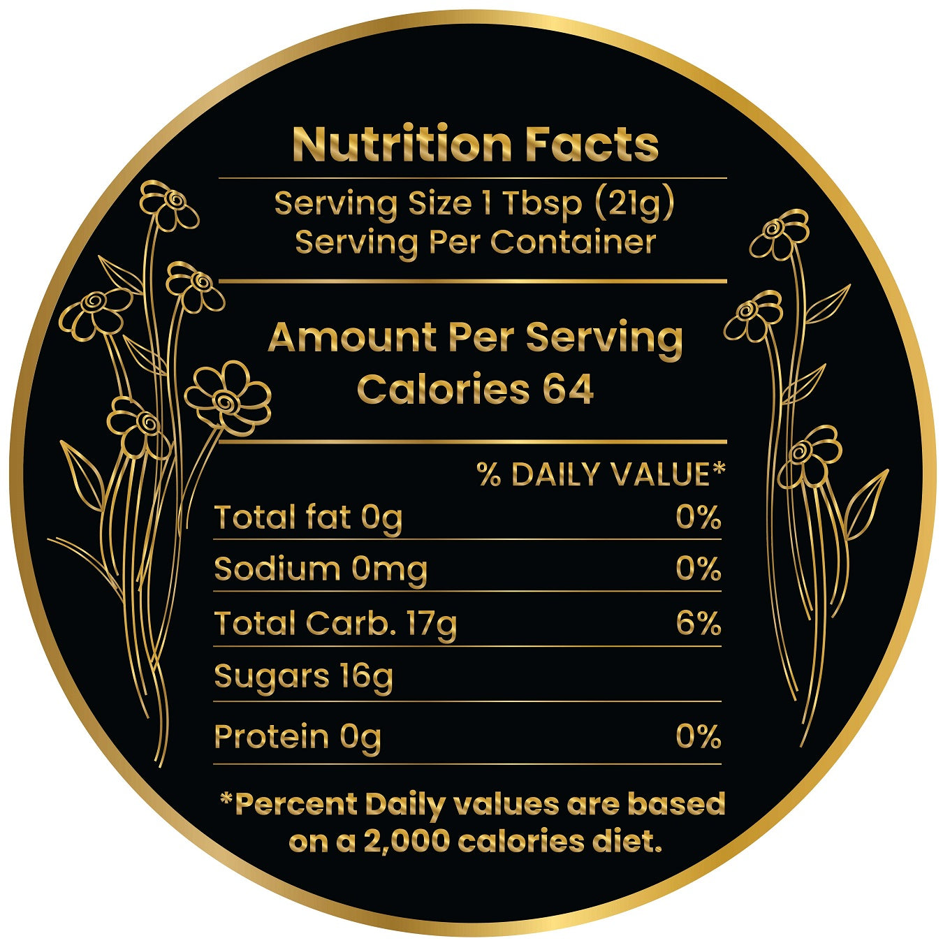 Honey Nutritional Fact Labels Round-Black